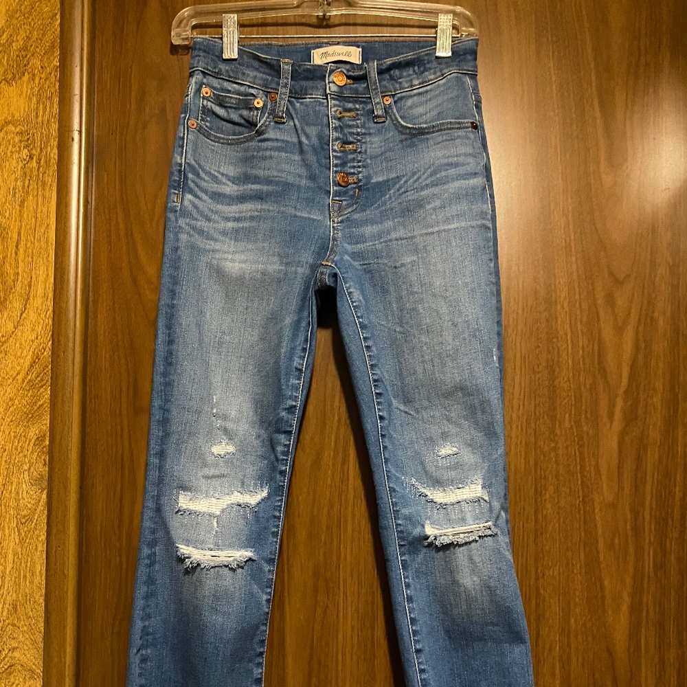 Button fly madewell distressed jeans